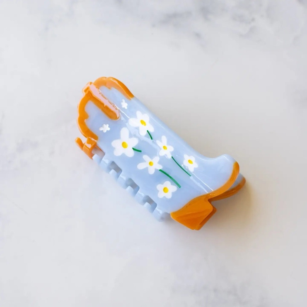 Tiepology Eco Daisy Flower Cowboy Boots Hair Claw Clip